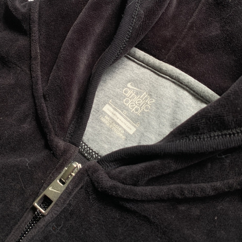 Vintage Nike Sweatshirt Womens Large Black‎ Velour Zip hoodie Y2K Hooded sweater - Picture 4 of 6